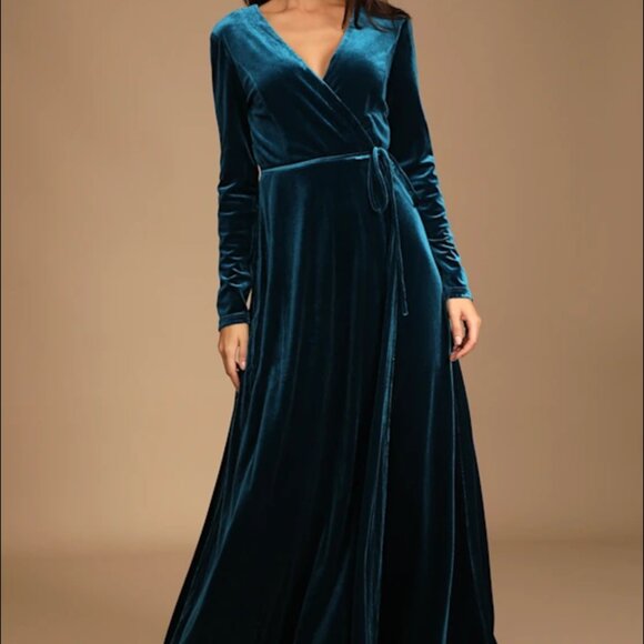 Lulus Blue Velvet Maxi Wrap Dress - Picture 1 of 3
